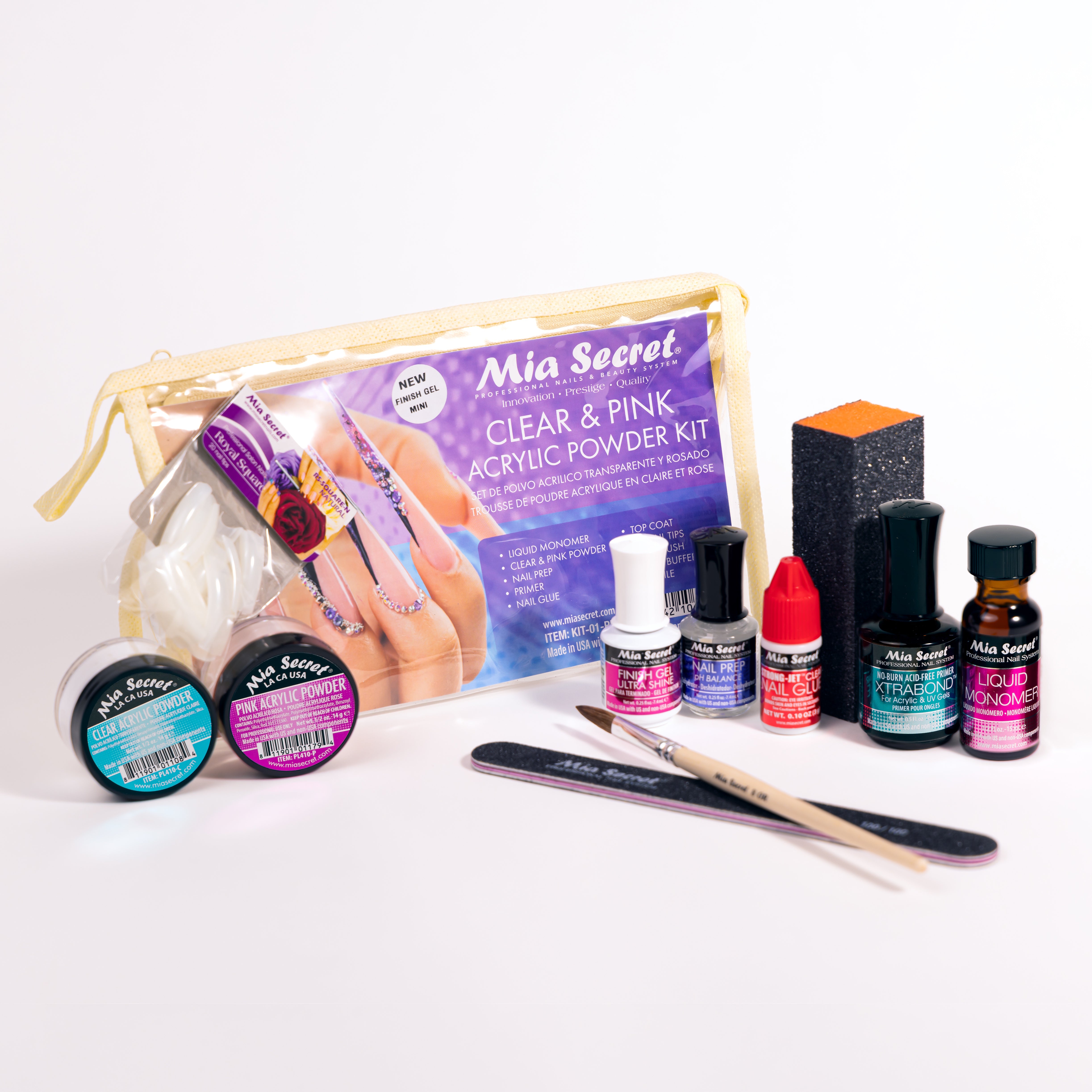 CLEAR & PINK ACRYLIC POWDER KIT